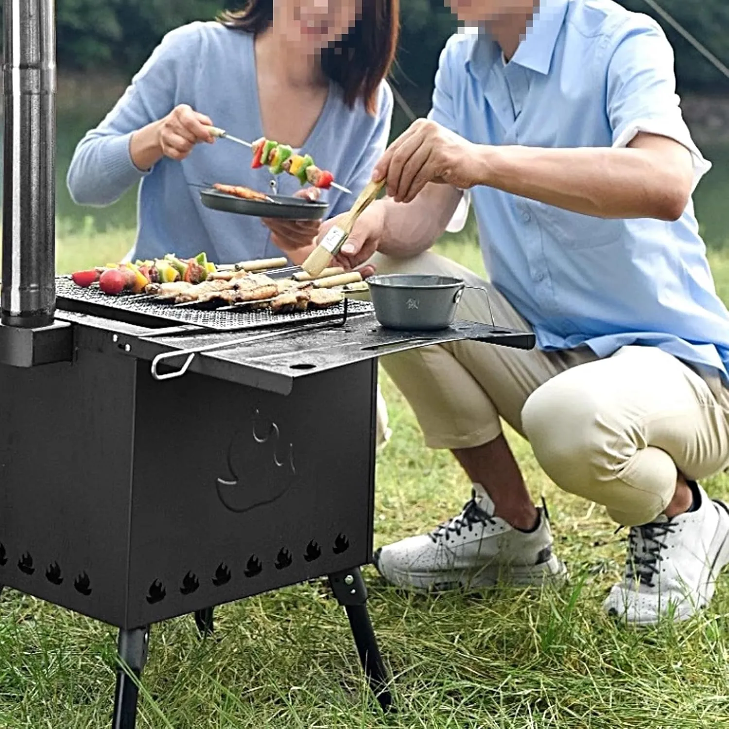 Wood Stove Camping Folding, Portable Backpacking Stove, Tent Stoves Wood Burning, Foldable Legs, Outdoor Stove for Cooking and Heating(Black,57.5 * 29 * 37cm)
