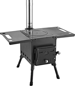 Wood Stove Camping Folding, Portable Backpacking Stove, Tent Stoves Wood Burning, Foldable Legs, Outdoor Stove for Cooking and Heating(Black,57.5 * 29 * 37cm)