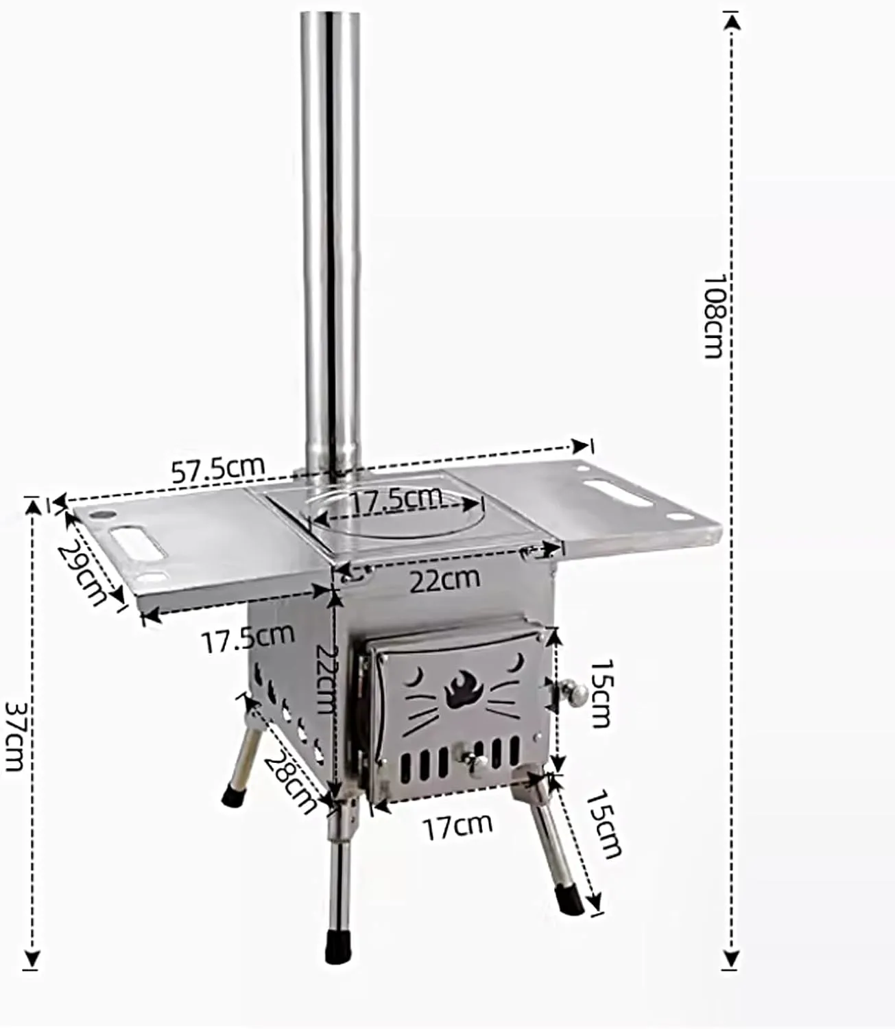 Wood Stove Camping Folding, Portable Backpacking Stove, Tent Stoves Wood Burning, Foldable Legs, Outdoor Stove for Cooking and Heating(Black,57.5 * 29 * 37cm)