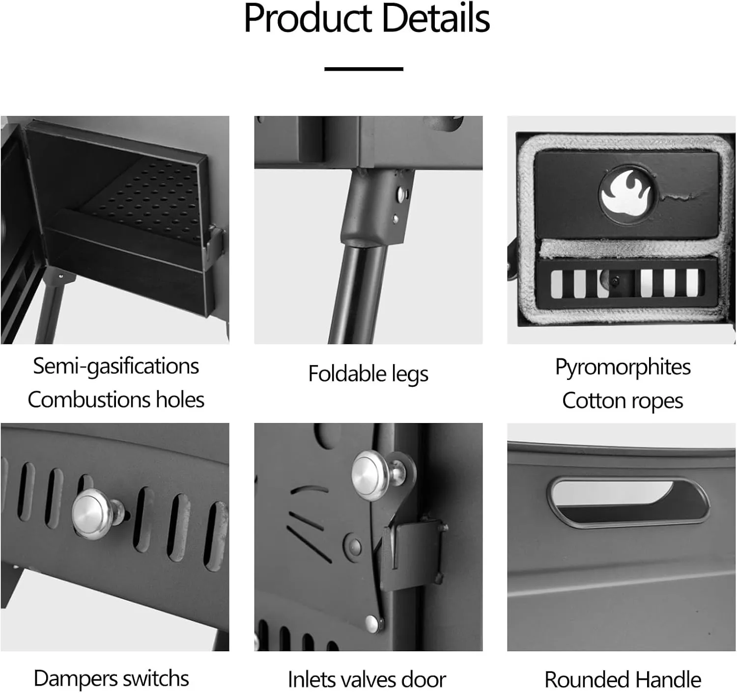 Wood Stove Camping Folding, Portable Backpacking Stove, Tent Stoves Wood Burning, Foldable Legs, Outdoor Stove for Cooking and Heating(Black,57.5 * 29 * 37cm)