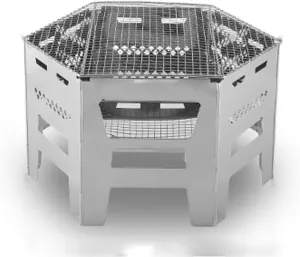 XCHEN Wood stove wave burning table outdoor barbecue camping firewood heating stove barbecue portable folding campfire rack, Silver, 214578