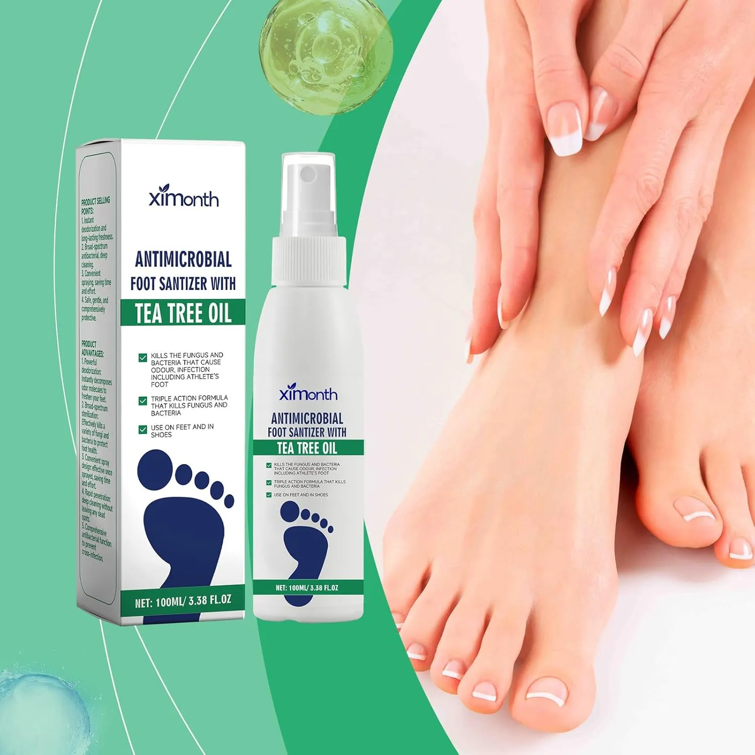 Ximonth Foot Sanitiser with Tea Tree Oil, Ximonth Foot Sanitizer Spray, Clear Foot Sanitizer Spray, Remove Foot Odor and Improve Foot Perspiration (2)