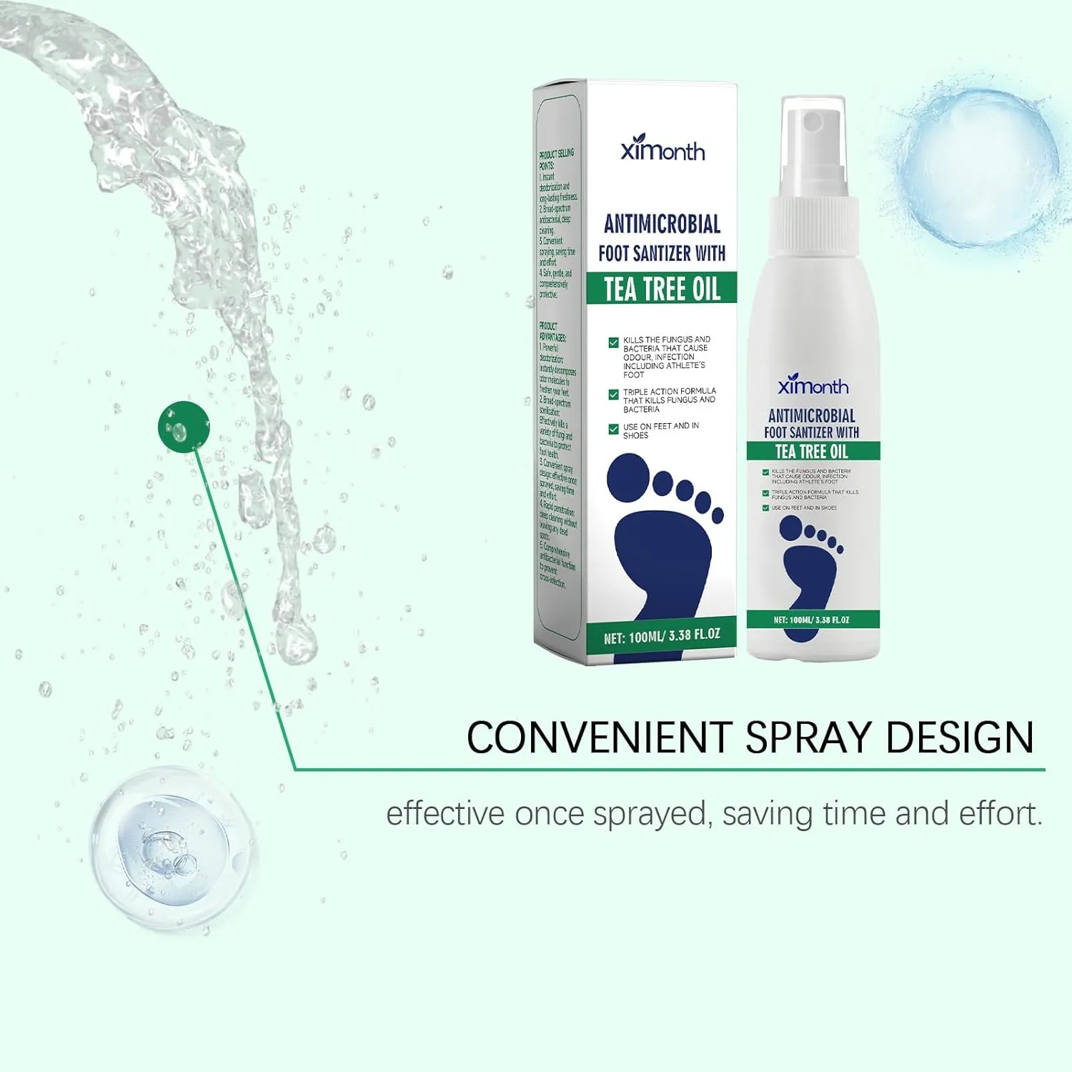 Ximonth Foot Sanitiser with Tea Tree Oil, Ximonth Foot Sanitizer Spray, Clear Foot Sanitizer Spray, Remove Foot Odor and Improve Foot Perspiration (2)