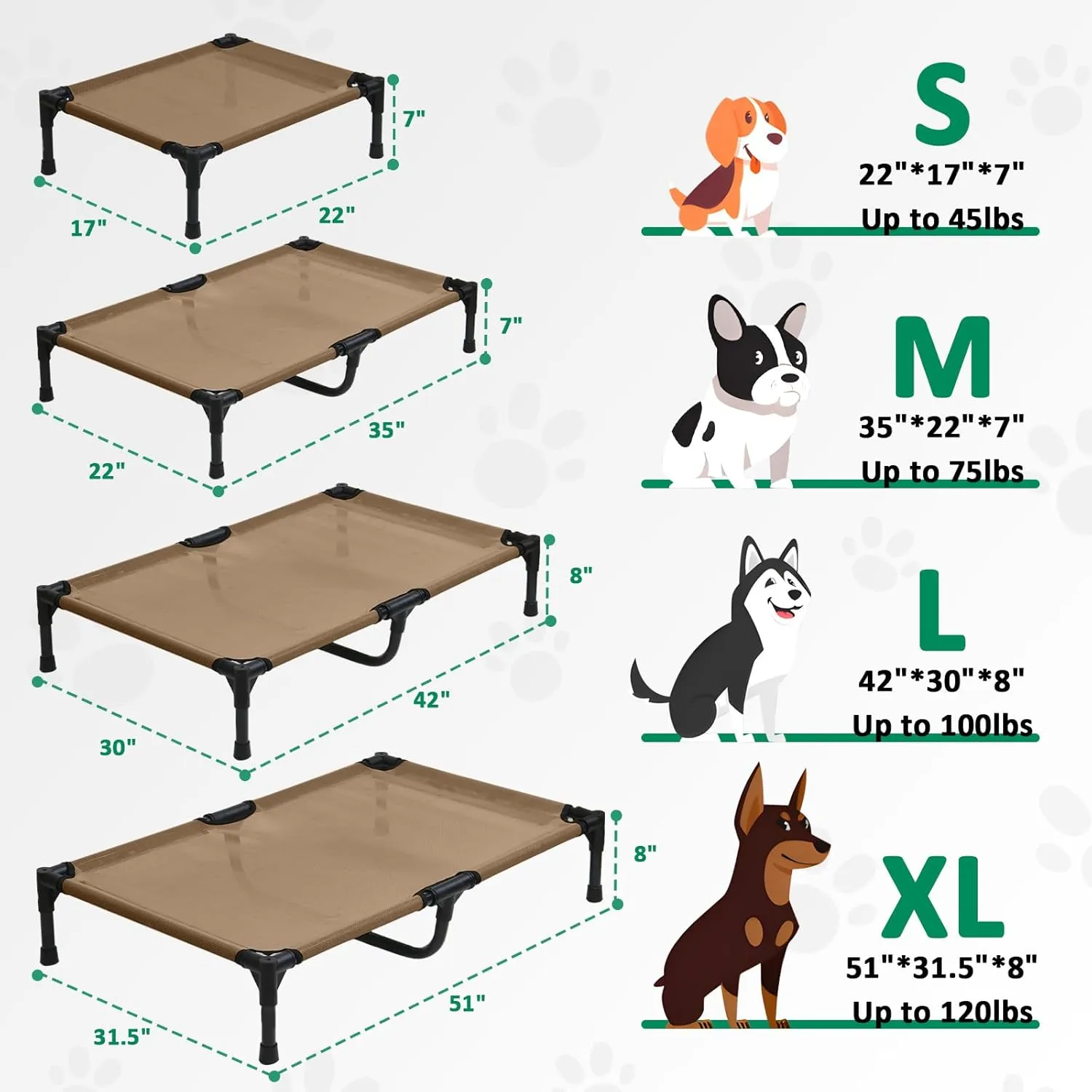 XL Dog Cot, Elevated Pet Bed, XLarge Raised Outdoor Dog Beds with Frame, Breathable Mesh and Anti-Slip Feet, Lifted Pet Hammock Indoor (XL, Brown)