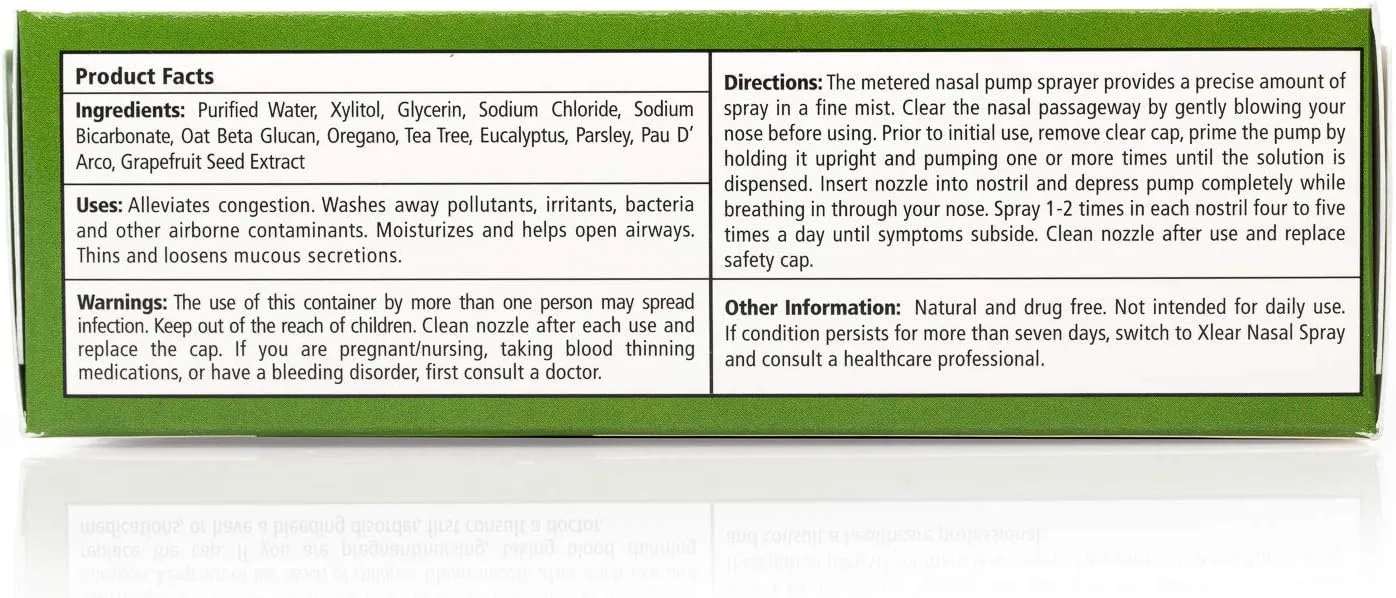 Xlear Rescue Natural Nasal Spray with Xylitol, Oregano and Tea Tree, 1.5 fl oz (Pack of 2)