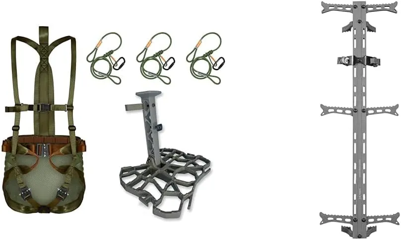 XOP-XTREME OUTDOOR PRODUCTS Sandlot Complete Tree Saddle Hunting System, Hawk 3-Pack Helium Climbing Stick 30 Inch Sections and Carrying Bag