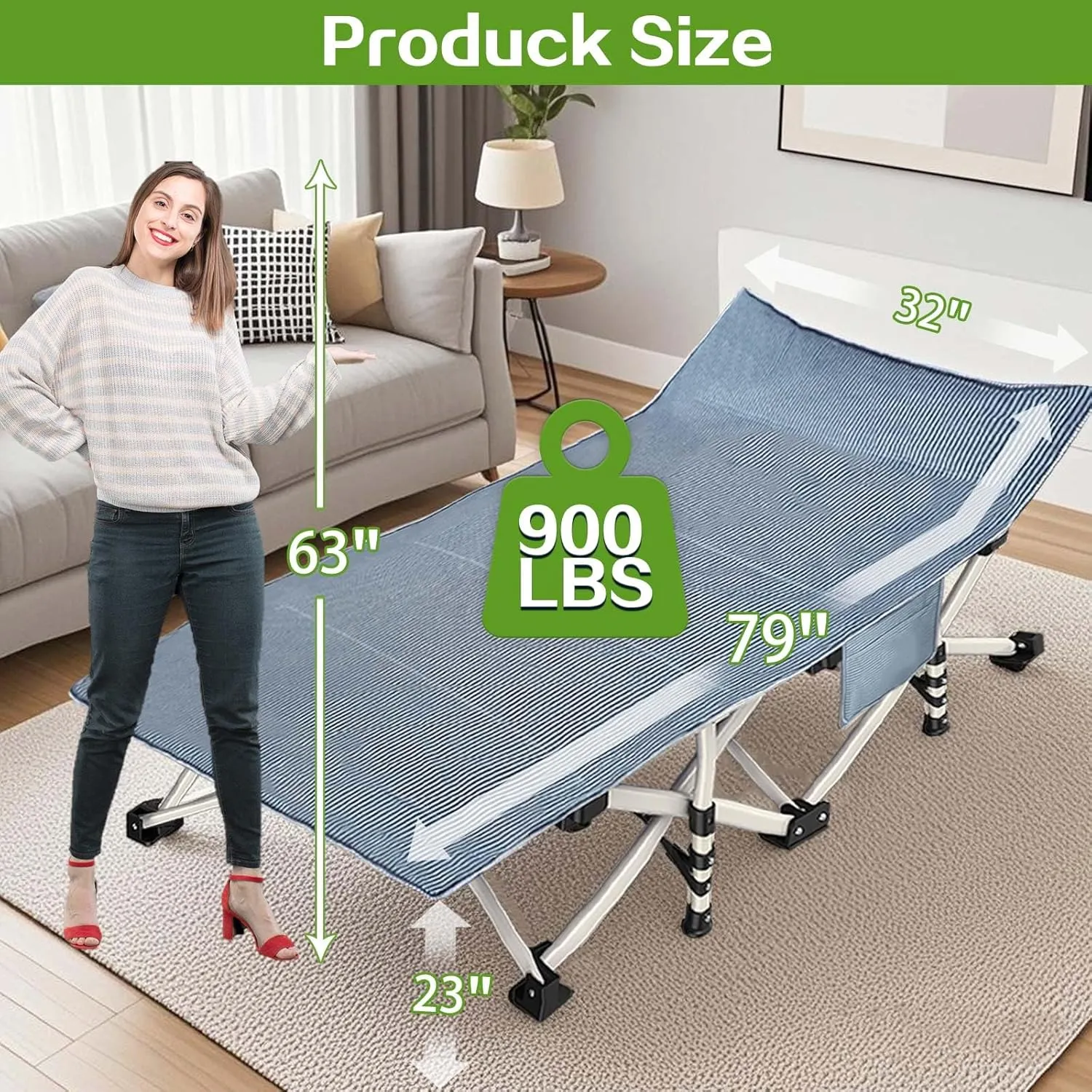XXL Camping Cot Oversize Sleeping Cots with Comfortable Mattress Extra Large Camping Bed for Adults Cot Include Carry Bag for Adults Portable Folding Bed Easy to Set Up Nap Office Indoor Vacation