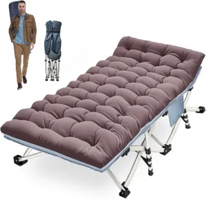 XXL Camping Cot Oversize Sleeping Cots with Comfortable Mattress Extra Large Camping Bed for Adults Cot Include Carry Bag for Adults Portable Folding Bed Easy to Set Up Nap Office Indoor Vacation