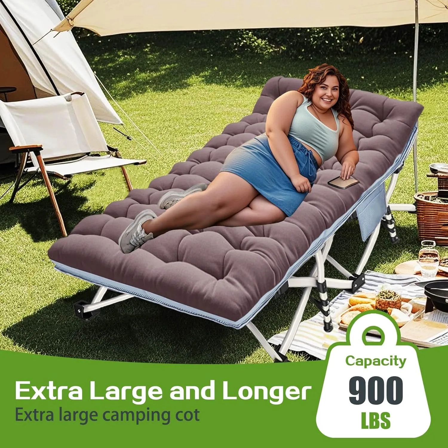 XXL Camping Cot Oversize Sleeping Cots with Comfortable Mattress Extra Large Camping Bed for Adults Cot Include Carry Bag for Adults Portable Folding Bed Easy to Set Up Nap Office Indoor Vacation