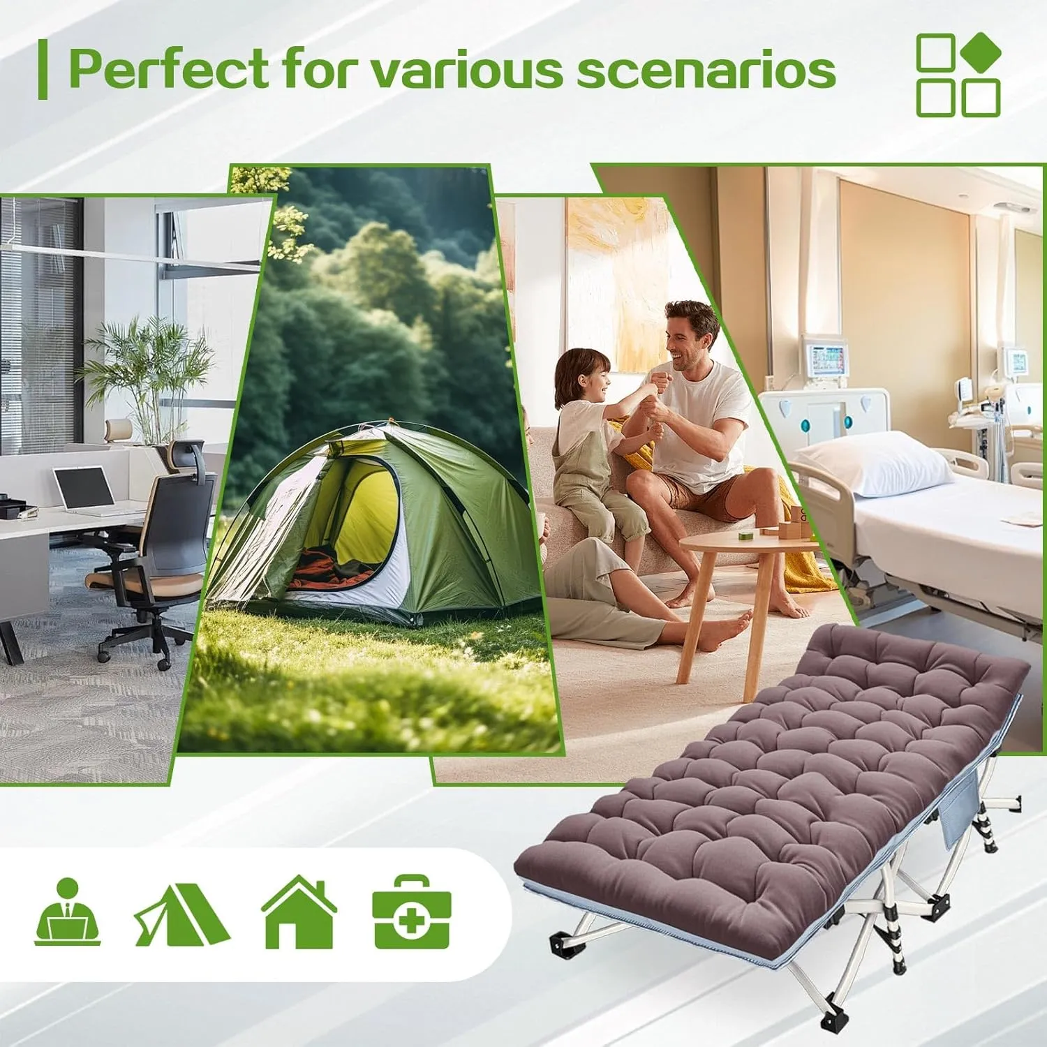 XXL Camping Cot Oversize Sleeping Cots with Comfortable Mattress Extra Large Camping Bed for Adults Cot Include Carry Bag for Adults Portable Folding Bed Easy to Set Up Nap Office Indoor Vacation