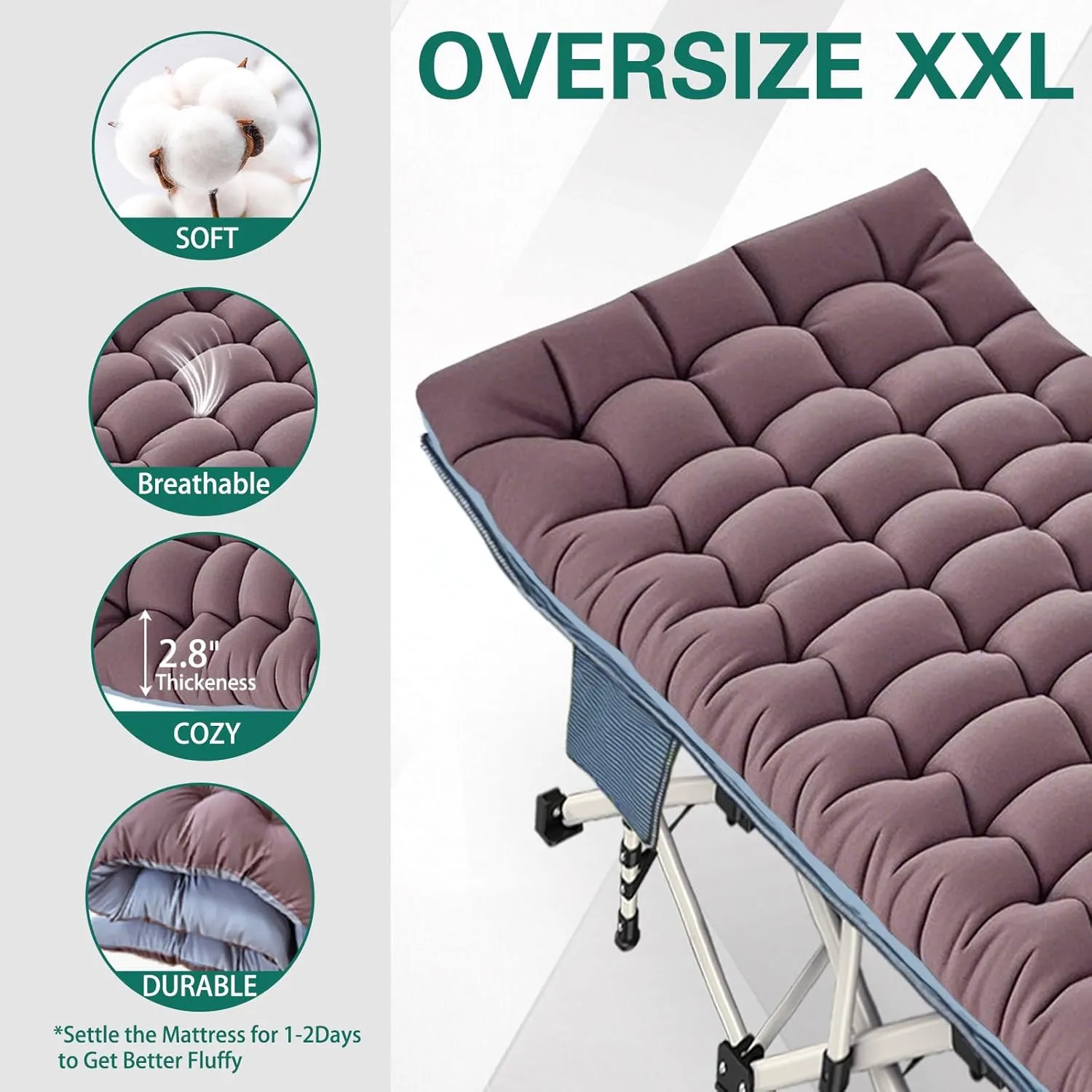XXL Camping Cot with Comfortable Mattress Camping Cots for Adults 32 Inches Wide Oversize Cots for Sleeping Camping Bed Folding Cot Heavy Duty with Carry Bag for Home Outdoor Indoor