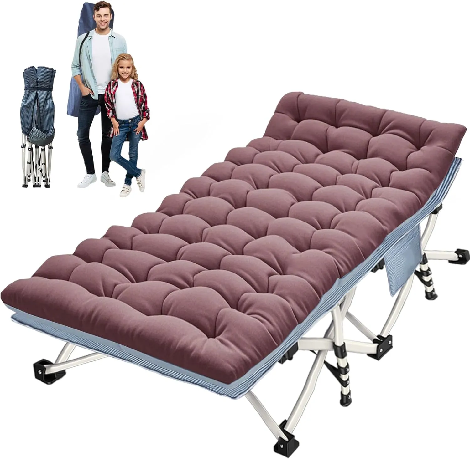 XXL Camping Cot with Comfortable Mattress Camping Cots for Adults 32 Inches Wide Oversize Cots for Sleeping Camping Bed Folding Cot Heavy Duty with Carry Bag for Home Outdoor Indoor