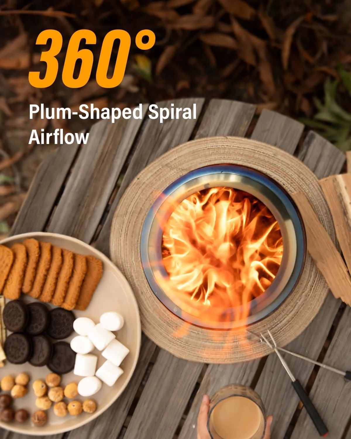YEFU Tabletop Fire Pit 9.7 x 7.1 in, Low Smoke Camping Stove for Outdoor & Patio, Fueled by Pellets or Wood, Safe Burning Table Top Firepit, with Travel Bag & 2 Mini Sticks & Fireproof Mat, Silver