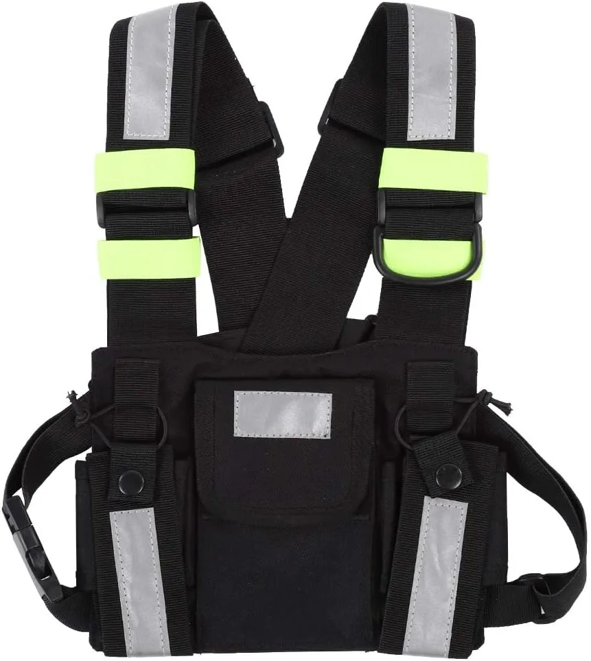 Yellow Reflective TYT Radio Tactical Harness Front Pack Vest Chest Bag Pouch , Walkie talkie Vest Chest Harness Pack Chest , Walkie talkie Gear Bag Front Pouch , Adjustable