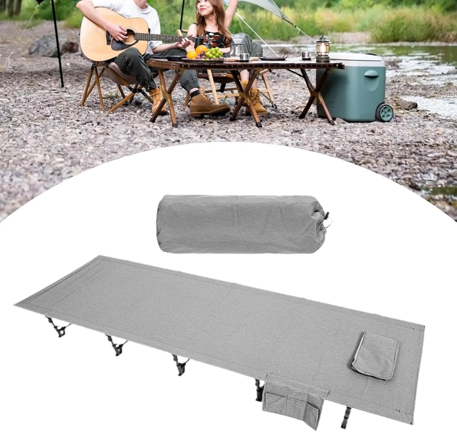 Yiju Folding Camping Cot Outdoor Bed Sturdy Heavy Duty Practical Camp Bed Sleeping Cot for Travel Mountaineering Beach Adults Home, Gray