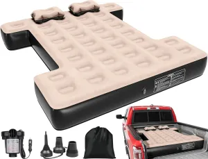 YITAHOME Truck Bed Air Mattress for 5.5-5.8 ft Short Beds, Portable Inflatable Car Camping Mattress with Pump, Pillows & Carry Bag for Travel, Outdoor & Road Trips, Black & Brown