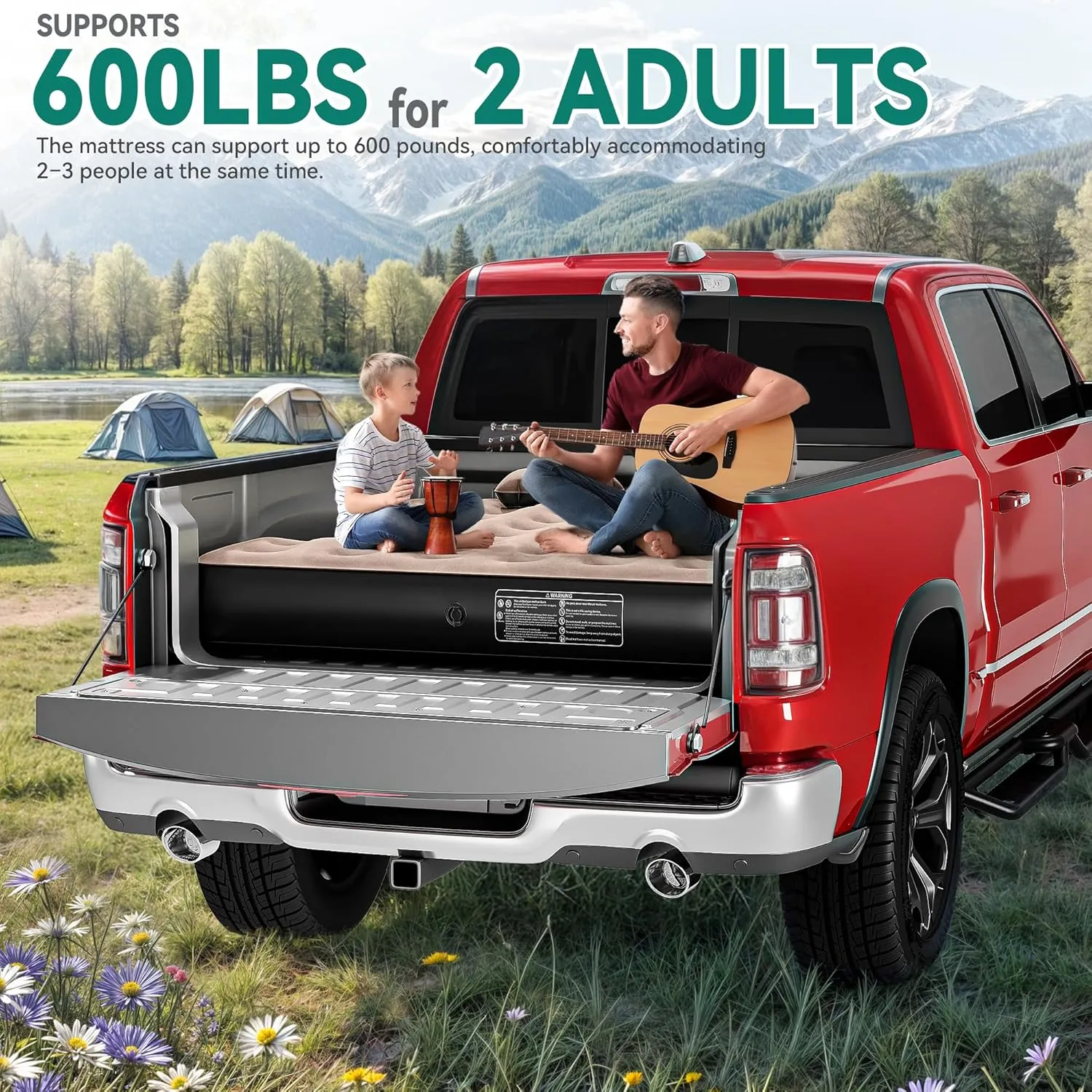 YITAHOME Truck Bed Air Mattress for 5.5-5.8 ft Short Beds, Portable Inflatable Car Camping Mattress with Pump, Pillows & Carry Bag for Travel, Outdoor & Road Trips, Black & Brown