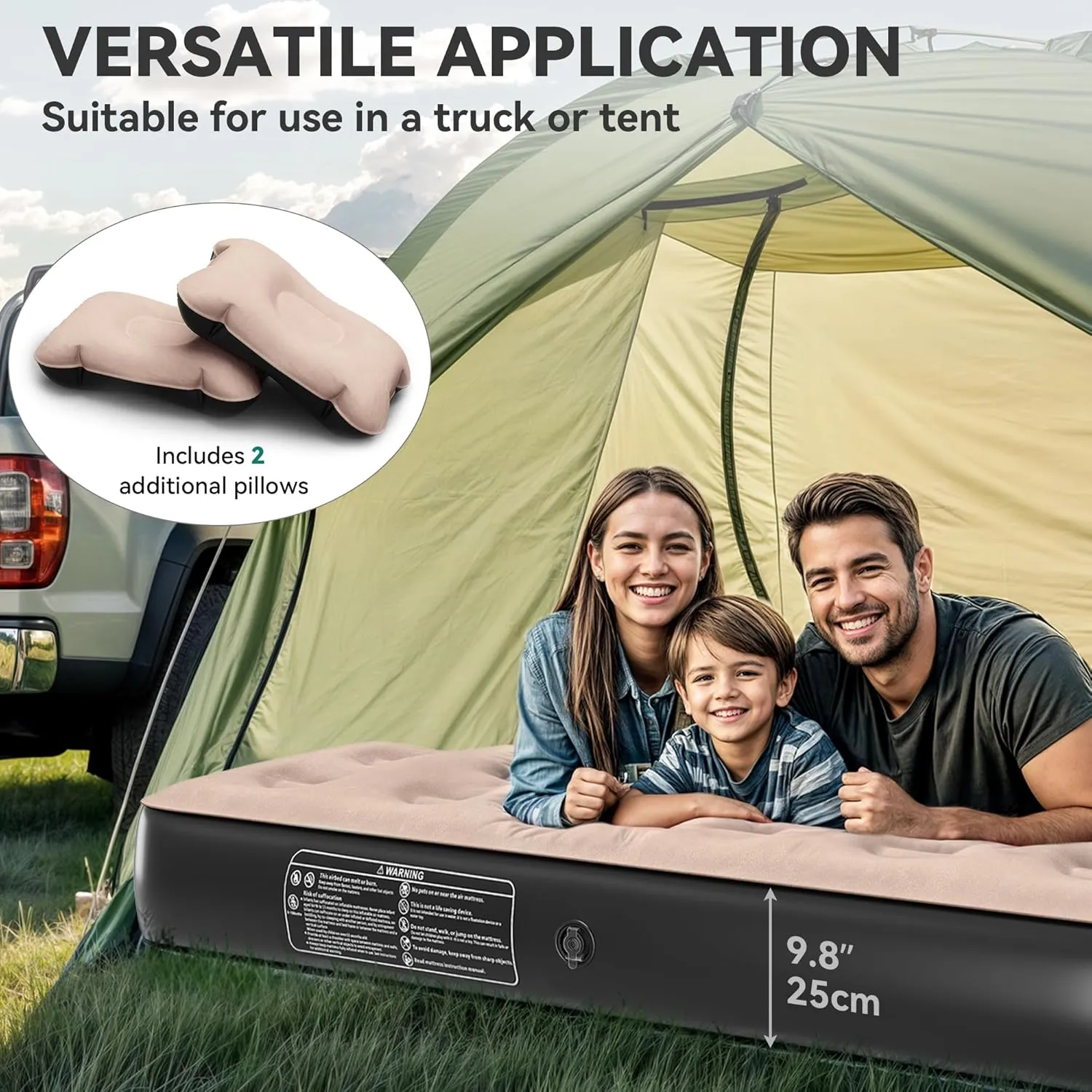 YITAHOME Truck Bed Air Mattress for 5.5-5.8 ft Short Beds, Portable Inflatable Car Camping Mattress with Pump, Pillows & Carry Bag for Travel, Outdoor & Road Trips, Black & Brown