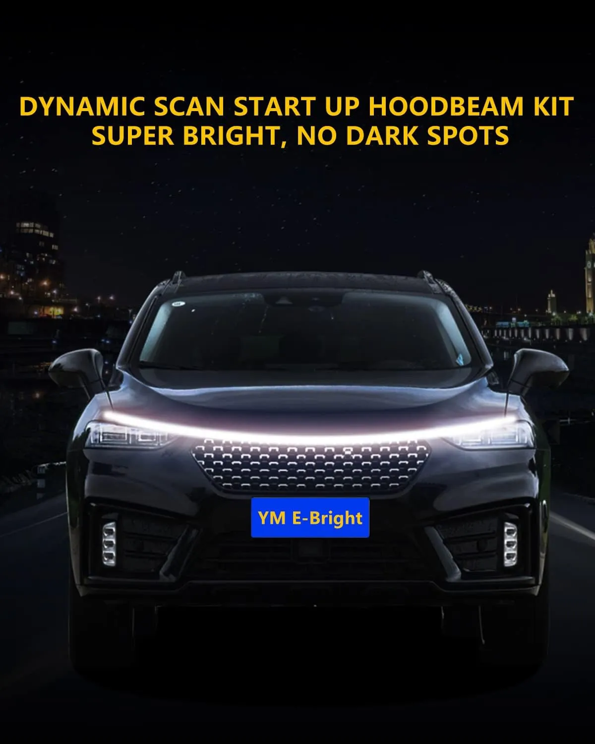 YM E-Bright Led Hood Light Strip Exterior Car Led Strip Light Waterproof Flexible DRL Dynamic Scan Start Up Hoodbeam Kit Daytime Running Lights For Car,Truck,Suv,12V 59inch,White,1 Set