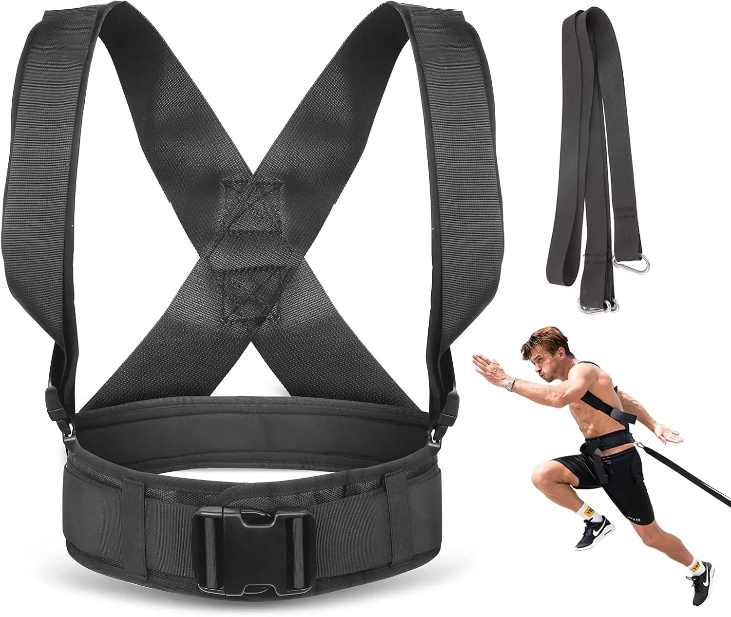 YNXing Sled Pulling Harness, Tire Pulling Harness with Pull Strap for Resistance Training, Adjustable Padded Shoulder Strap