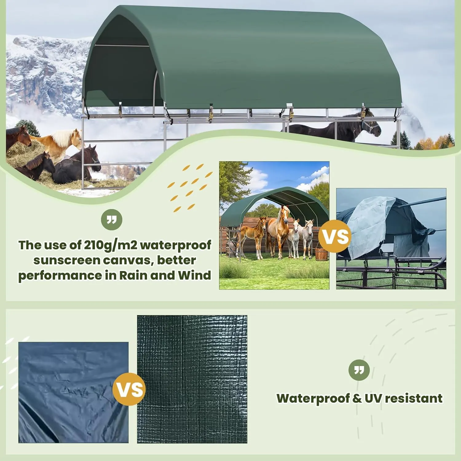 YOLENY 12'x12' Corral Shelter, Heavy Duty Round Style Canopy, Waterproof and UV Treated Universal Cover, Easy Assembly Stable and Agricultural Storage and Shade Shed Kit for Livestock,Green