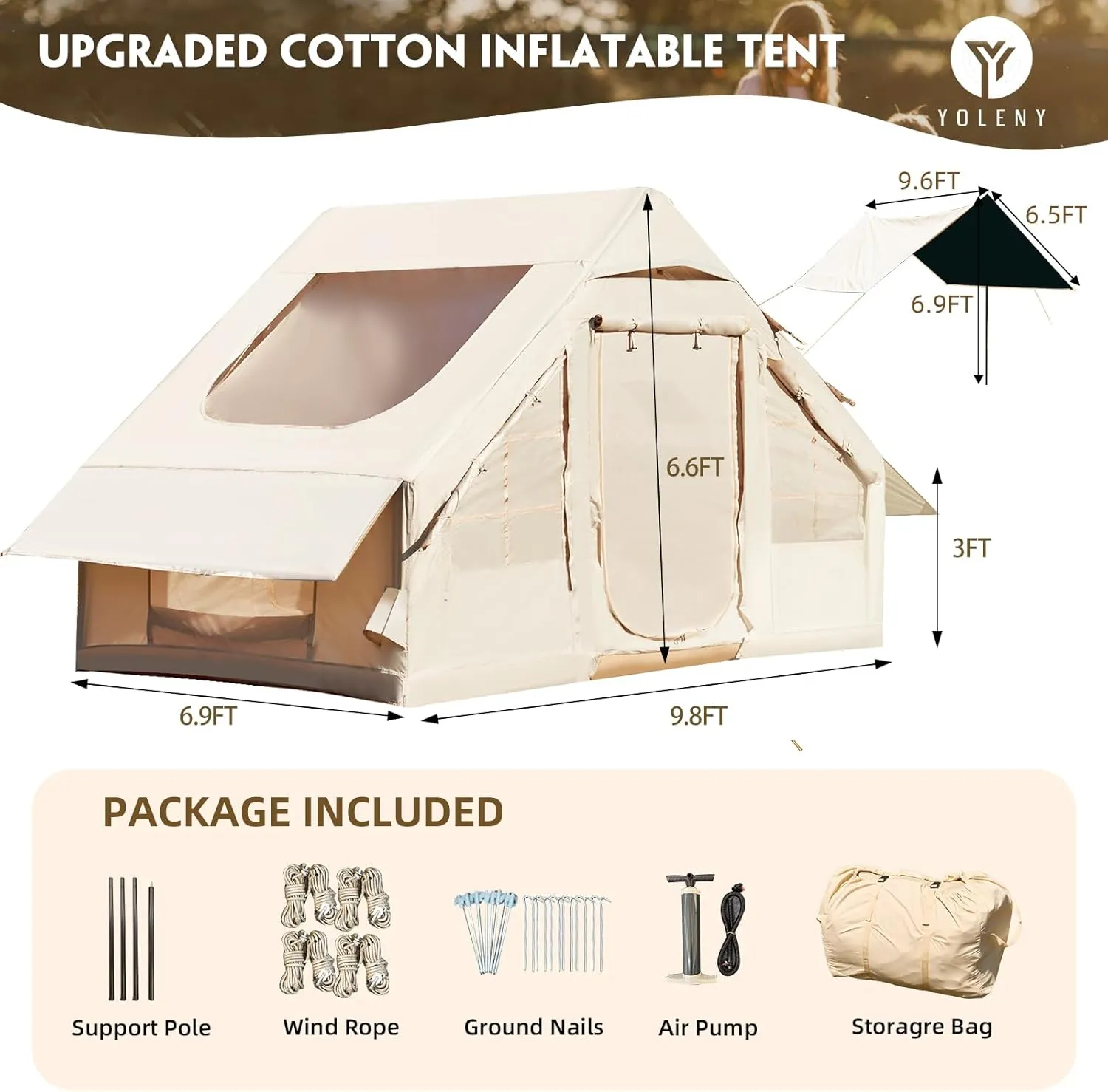 YOLENY Inflatable Camping Tent for 4-6 Person, Easy Setup Portable Water-Resistant Cabin Tent with Mesh Windows & Pumps