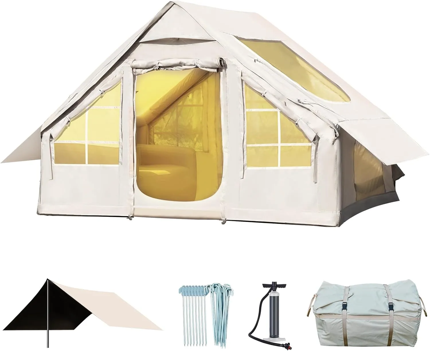 YOLENY Inflatable Camping Tent for 4-6 Person, Easy Setup Portable Water-Resistant Cabin Tent with Mesh Windows & Pumps