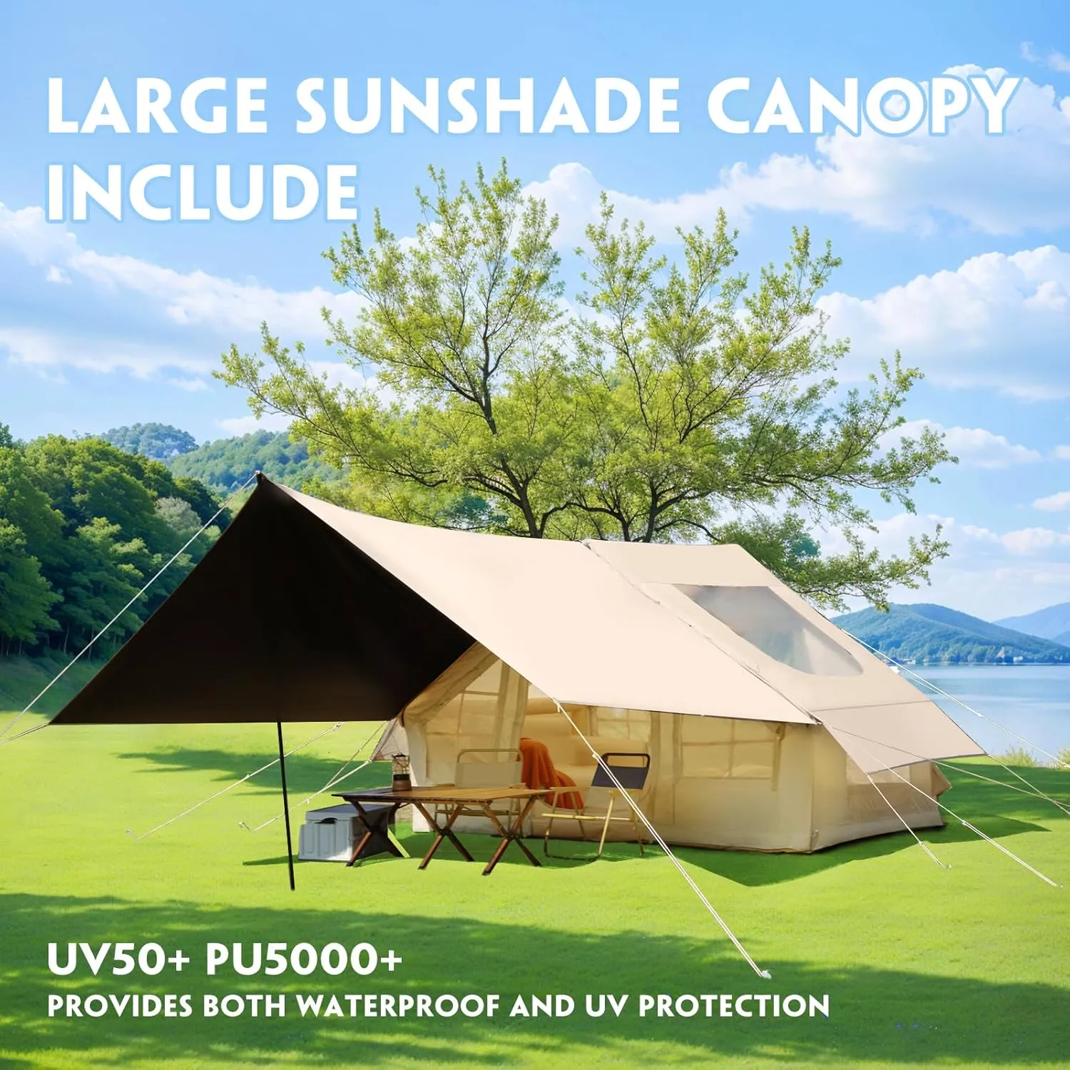 YOLENY Inflatable Camping Tent for 4-6 Person, Easy Setup Portable Water-Resistant Cabin Tent with Mesh Windows & Pumps