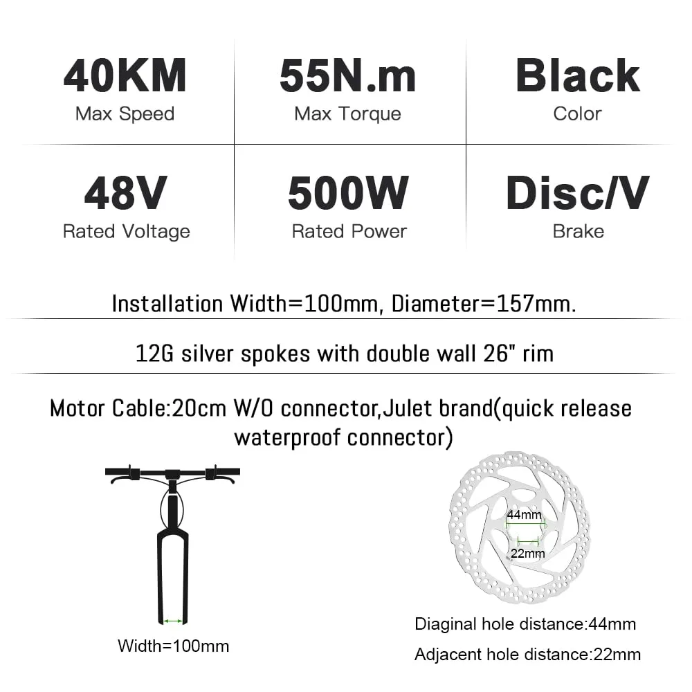 Yose Power Waterproof 500W Ebike Conversion Kit with 48V 13Ah Battery for Cassette/Freewheel 26" Electric Bike Rear Wheel, Electric Bicycle Hub Motor Kit, LED Display (26'' Front Motor with Battery)