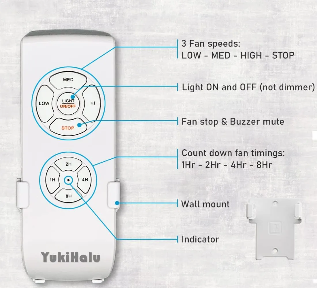 YukiHalu Ceiling Fan Remote Control Kit, Universal and Compact Size, Fan Speeds and Timings Control, Comply with UL1917