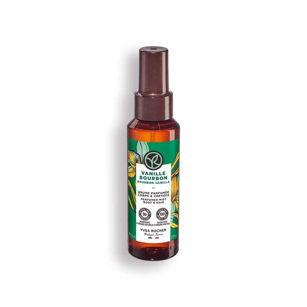 Yves Rocher Perfumed Body and Hair Spray, Bourbon Vanilla 100ml/3.38flOz - Refreshing Scent, Luxurious Fragrance, Hair and Body, Long-Lasting, Gentle Formula, Daily Use