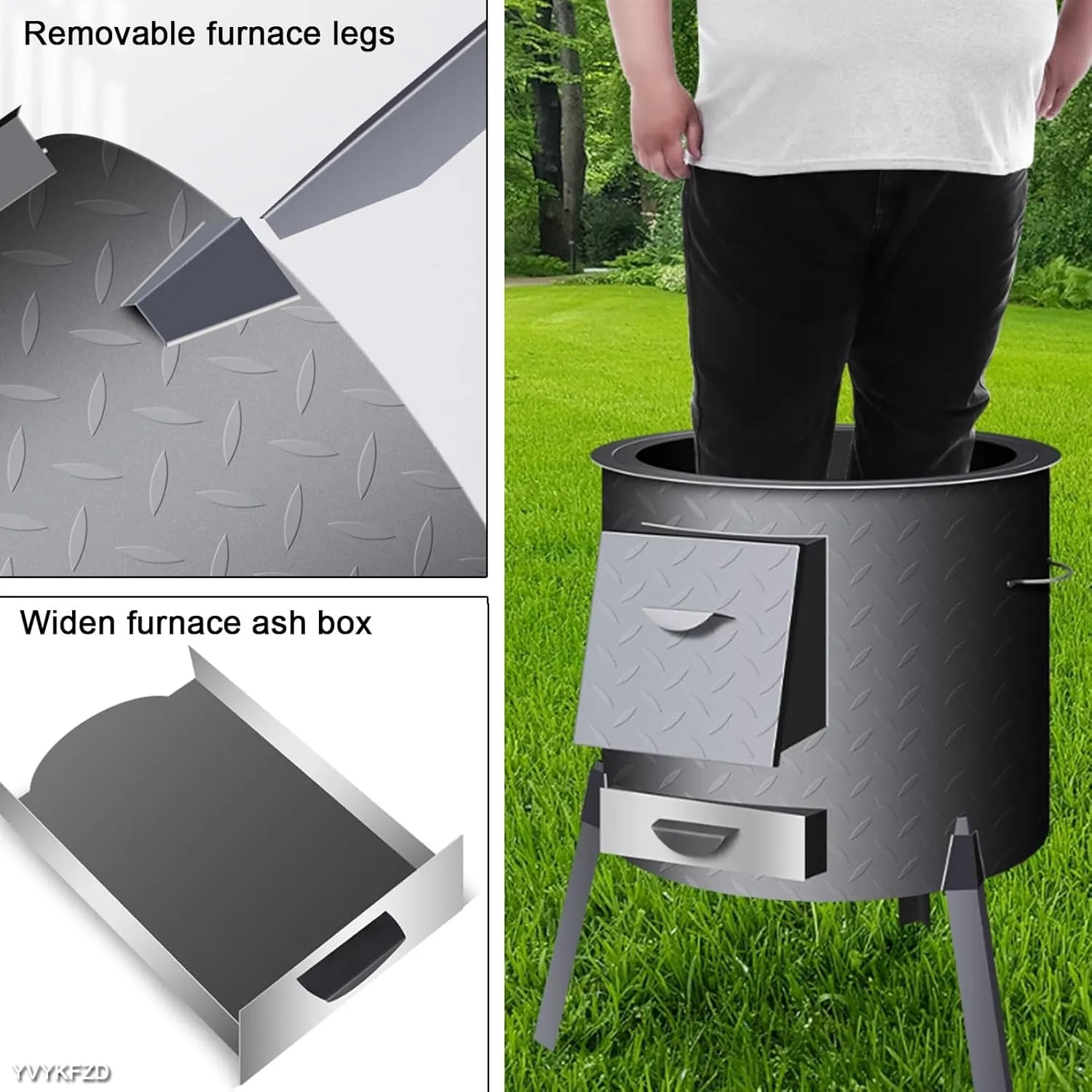 YVYKFZD Portable Camping Stove, Detachable Wood Stove, Outdoor Hot Tent Wood Burning Stove, for 2 to 3 People Camping, Picnic, BBQ, Hunting, Fishing (Size : 72x35cm/28.3x13.7in)