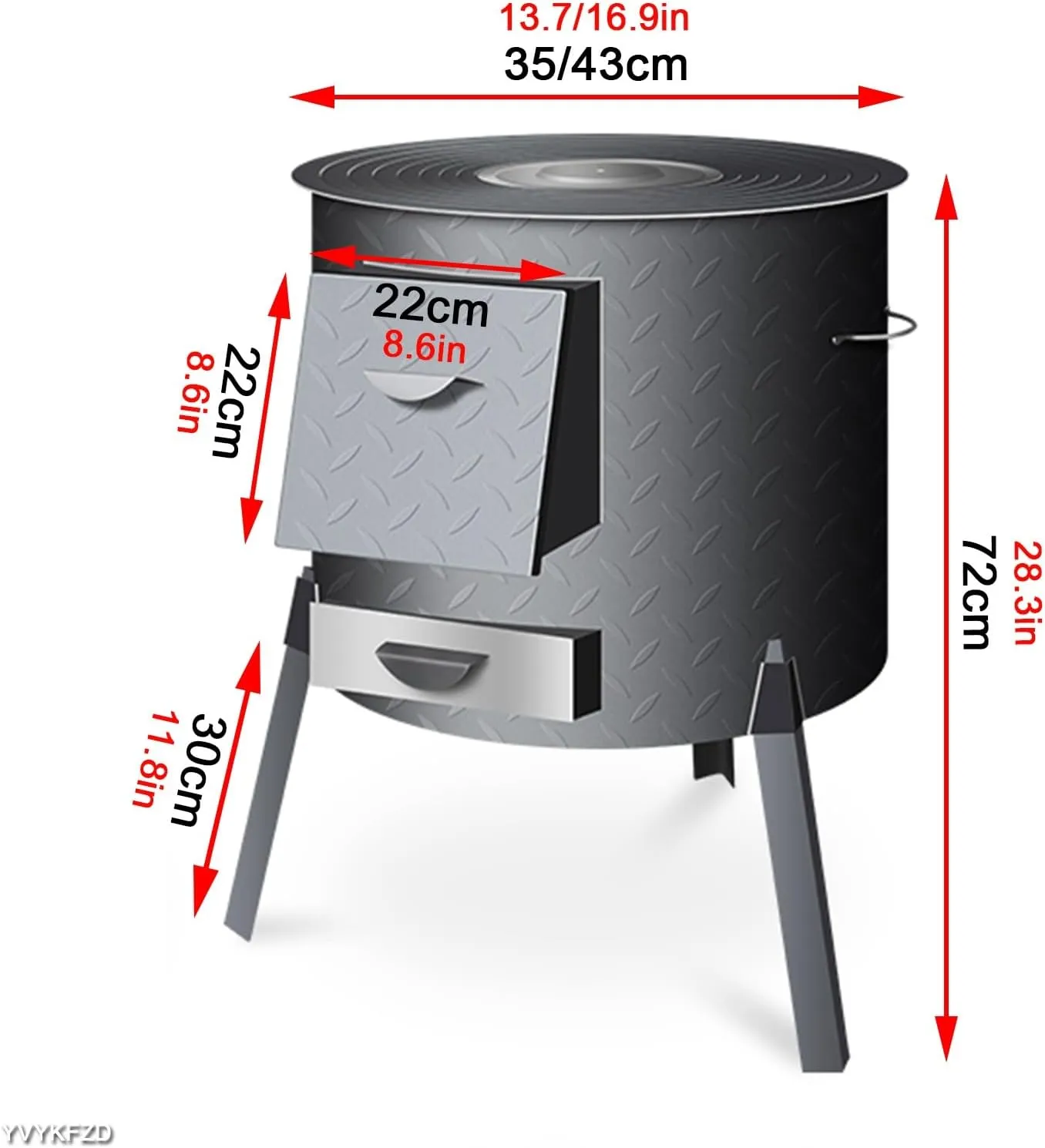 YVYKFZD Portable Camping Stove, Detachable Wood Stove, Outdoor Hot Tent Wood Burning Stove, for 2 to 3 People Camping, Picnic, BBQ, Hunting, Fishing (Size : 72x35cm/28.3x13.7in)