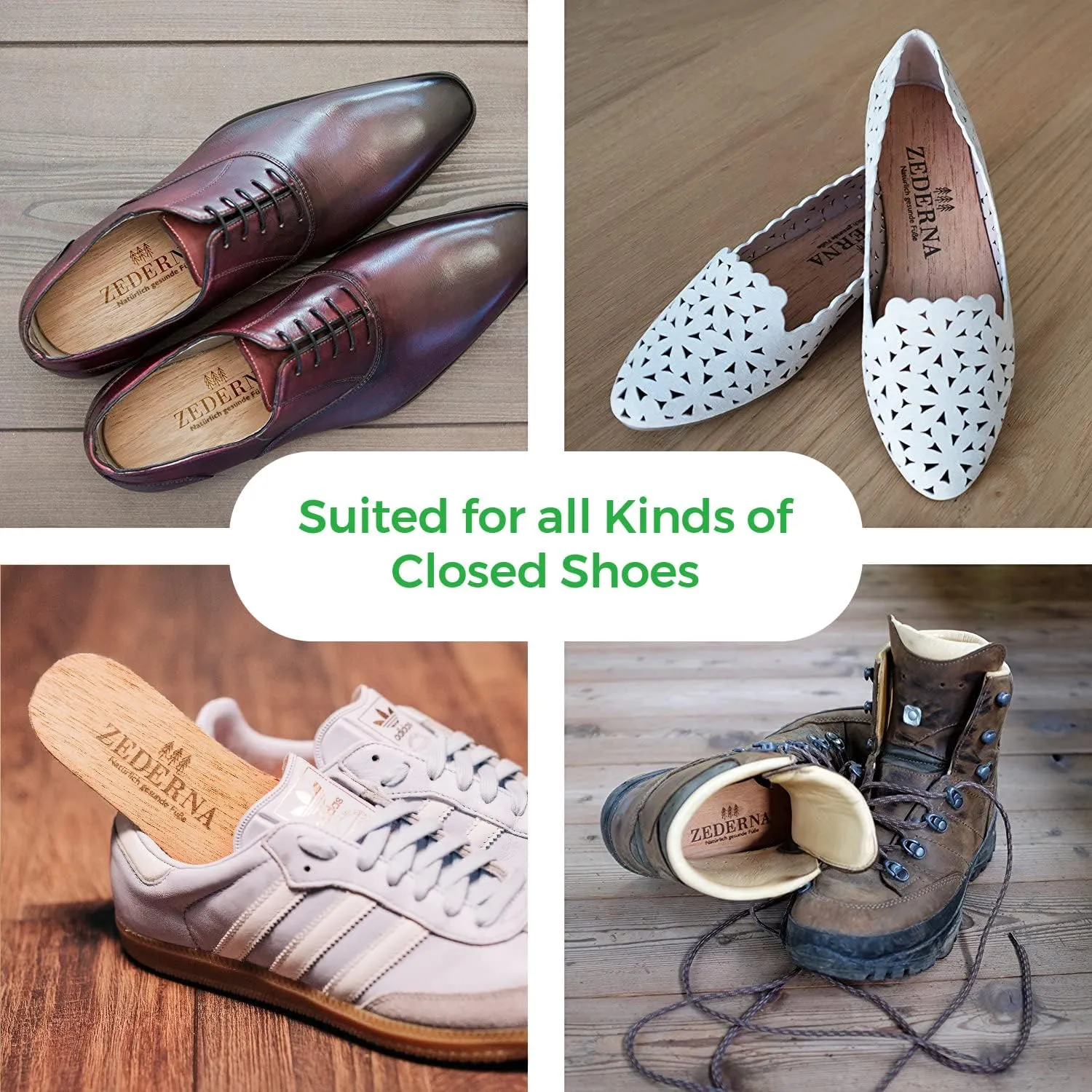 Zederna Cedar Wood Shoe Insoles Men & Women, 3 Pairs, Against Foot & Shoe Odor, Shoe Inserts for Women & Men, Shoe Odor Absorber, Against Smelly Feet. Natural Cedar Sole Inserts, Shoe Deodorizer