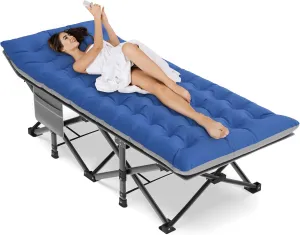 ZENPETIO Oversized XXL Folding Camping Cot, Heavy Duty Sleeping Cot for Adults with Mattress and Pillow, Portable Cot Bed with Carry Bag for Outdoor Camp Travel Home Guest Office, 78x32x18