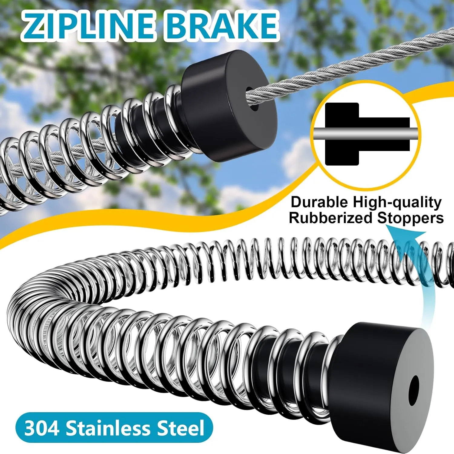 Zip Line Kit for Kids and Adults Outdoor, UFO Trolley 75/100/120/150ft Zipline for Backyard, Up to 350 Lbs, Included Swing Seat, Ziplines Spring Brake and Safety Harness