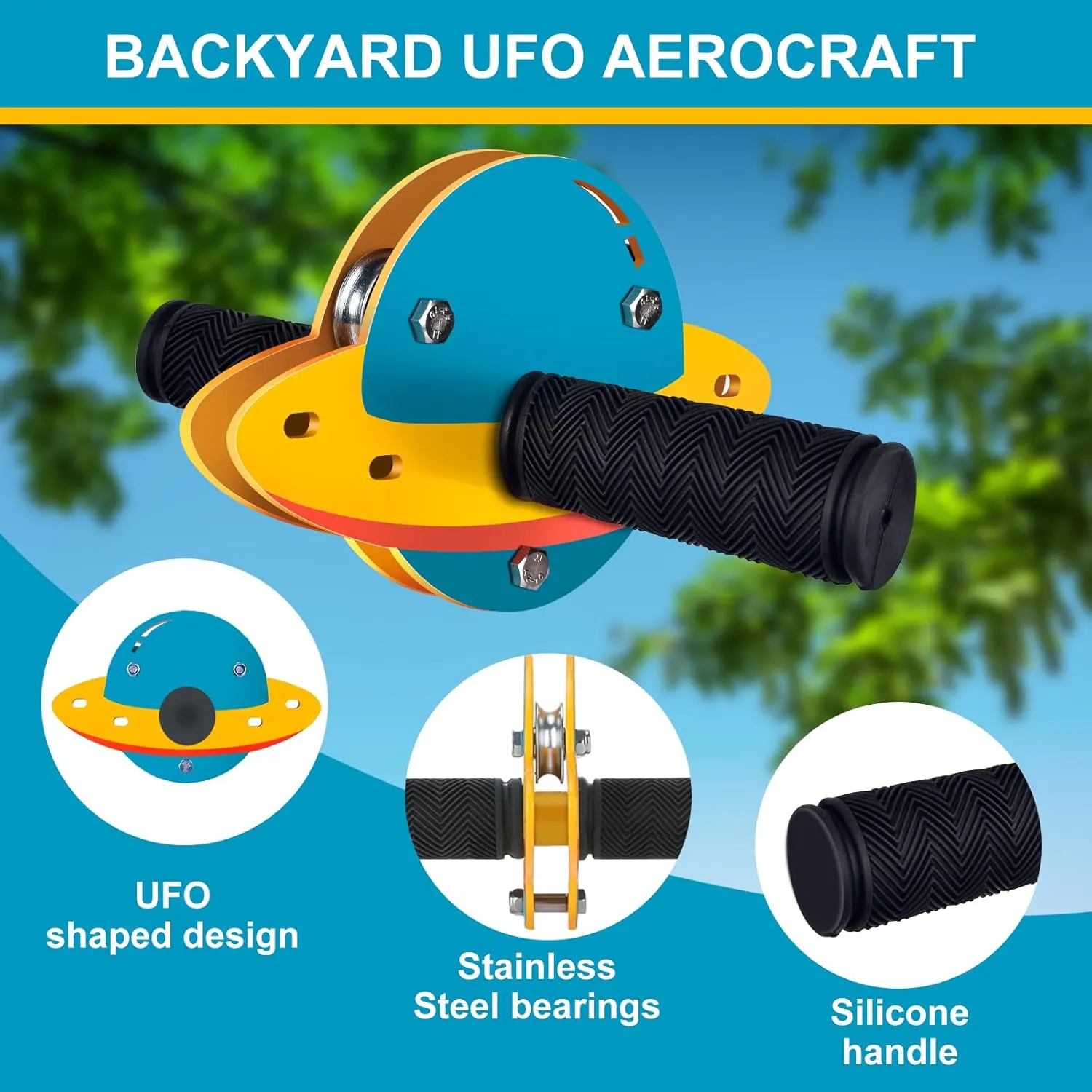 Zip Line Kit for Kids and Adults Outdoor, UFO Trolley 75/100/120/150ft Zipline for Backyard, Up to 350 Lbs, Included Swing Seat, Ziplines Spring Brake and Safety Harness