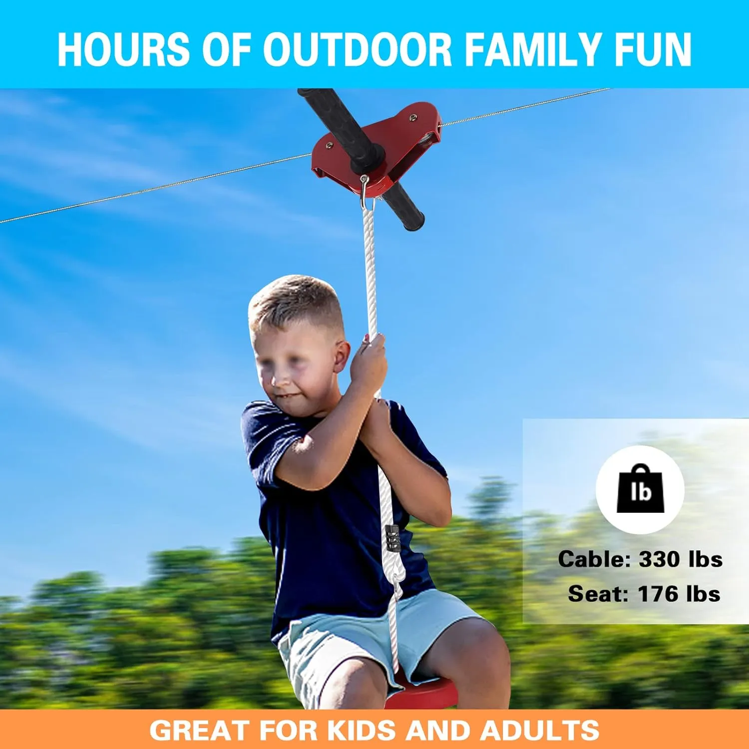 Zip line Kits for Backyard 160FT, Kids Zipline Kit for Children and Teens Up to 330lb with Stainless Steel Ziplines Spring Brake and Safety Harness (160FT)