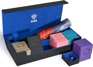 ZLCA Card Deck Box 6 In 1 with MTG Playmat, Premium Card Storage Box with 5 Pcs MTG Deck Box Holds 2400  Trading Cards, Large TCG Card Deck Case for Magic Yugioh Sports Cards (Black&Blue Kit)