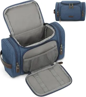 ZOMFELT Travel Toiletry Bag for Men, Water-Resistant Canvas Dopp Kit with Wet Compartments, Multi-Pocket Organizer for Shaving Kit, Gym Essentials and Toiletries Accessories, Blue
