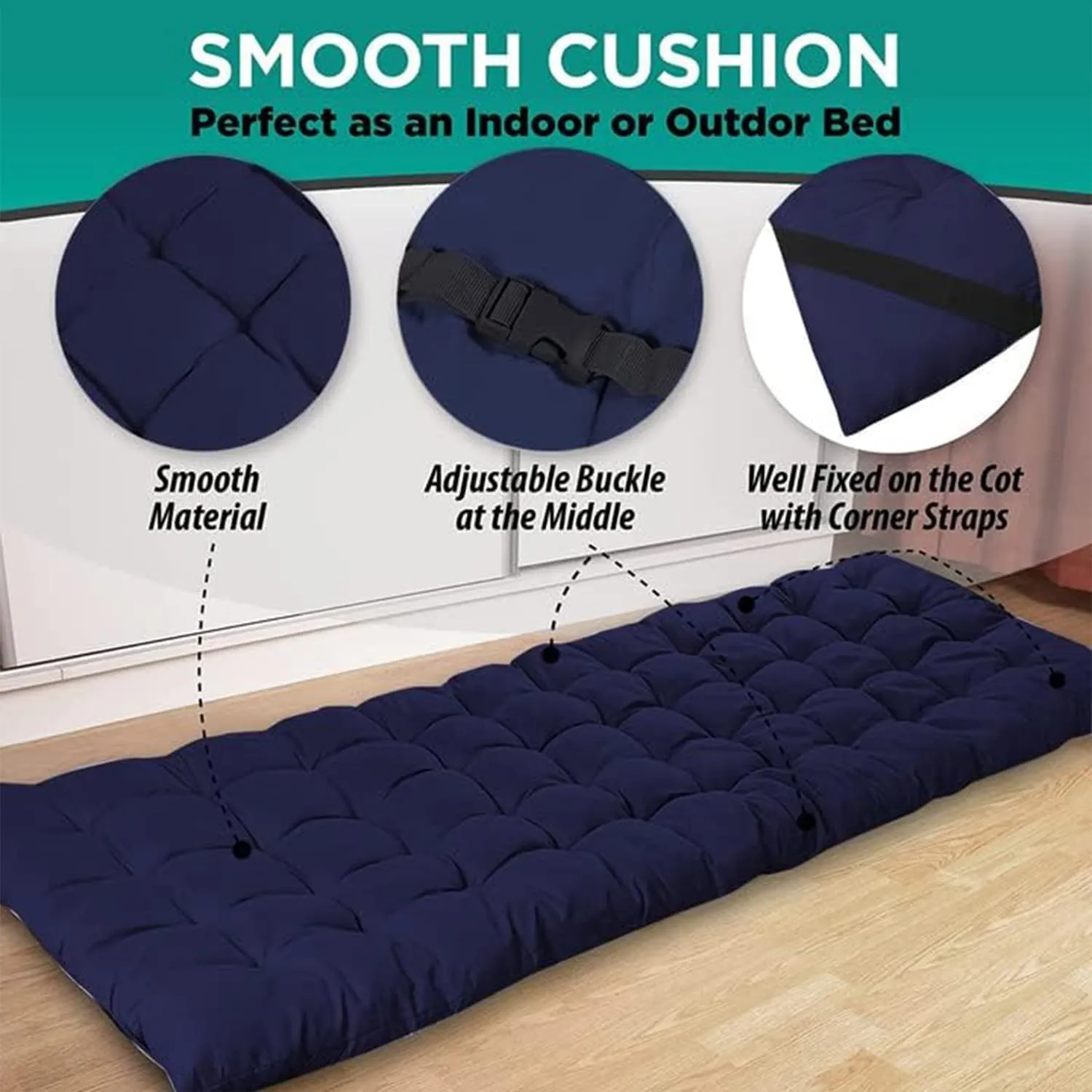 Zone Tech Camping Cot Mattress Pad Premium Quality Outdoor Comfortable Thicker Cotton Sleeping Cot Lightweight Waterproof Bottom Pad Mattress for Adult, Kid