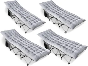 ZONETECH Folding Outdoor Camping Travel Cot and Pad -4 Pack Premium Quality Lightweight Portable Heavy Duty Adult & Kids w/Large Pocket and Cushion (Gray 4-Pack)