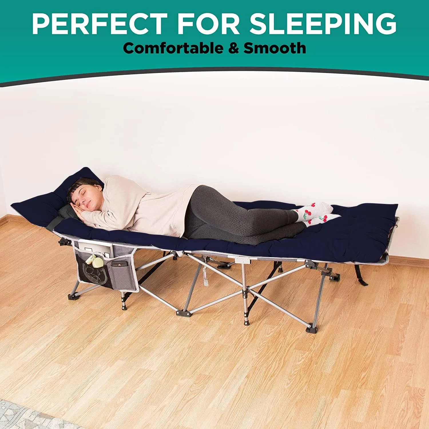 ZONETECH Folding Outdoor Camping Travel Cot and Pad - Premium Quality Lightweight Portable Heavy Duty Adult & Kids w/Large Pocket and Cushion (Gray & Blue 1-Pack)