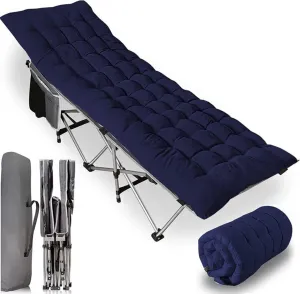 ZONETECH Folding Outdoor Camping Travel Cot and Pad - Premium Quality Lightweight Portable Heavy Duty Adult & Kids w/Large Pocket and Cushion (Gray & Blue 1-Pack)