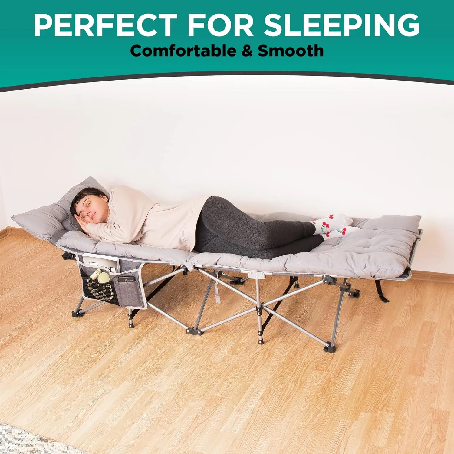 ZONETECH Outdoor Camping Travel Cot and Cot Pad - Foldable Classic Grey Quality Lightweight Portable Heavy Duty Adult & Kids Travel with Large Pocket and Cushion Perfect for Hiking, Camping (1-Pack)