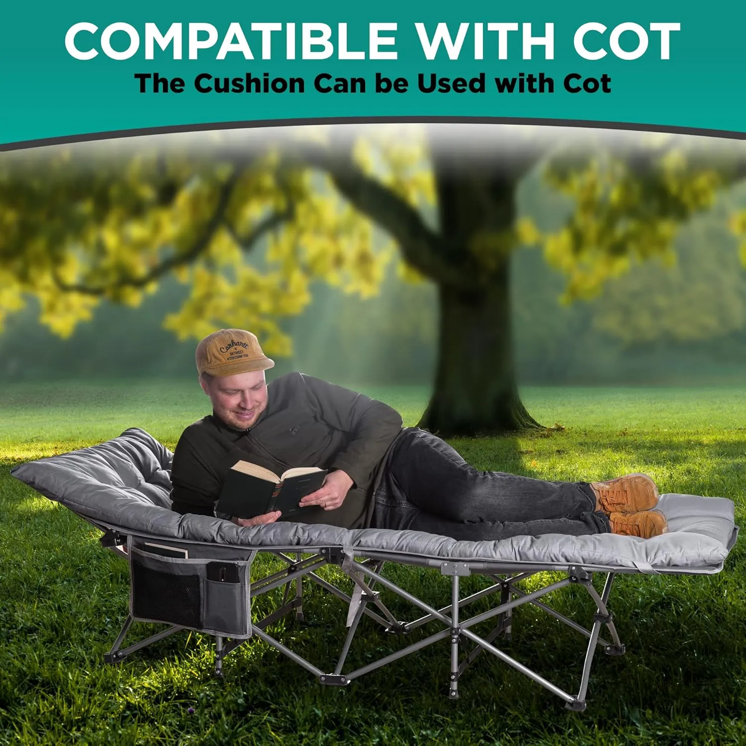 ZONETECH Outdoor Camping Travel Cot and Cot Pad - Foldable Classic Grey Quality Lightweight Portable Heavy Duty Adult & Kids Travel with Large Pocket and Cushion Perfect for Hiking, Camping (1-Pack)