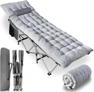ZONETECH Outdoor Camping Travel Cot and Cot Pad - Foldable Classic Grey Quality Lightweight Portable Heavy Duty Adult & Kids Travel with Large Pocket and Cushion Perfect for Hiking, Camping (1-Pack)