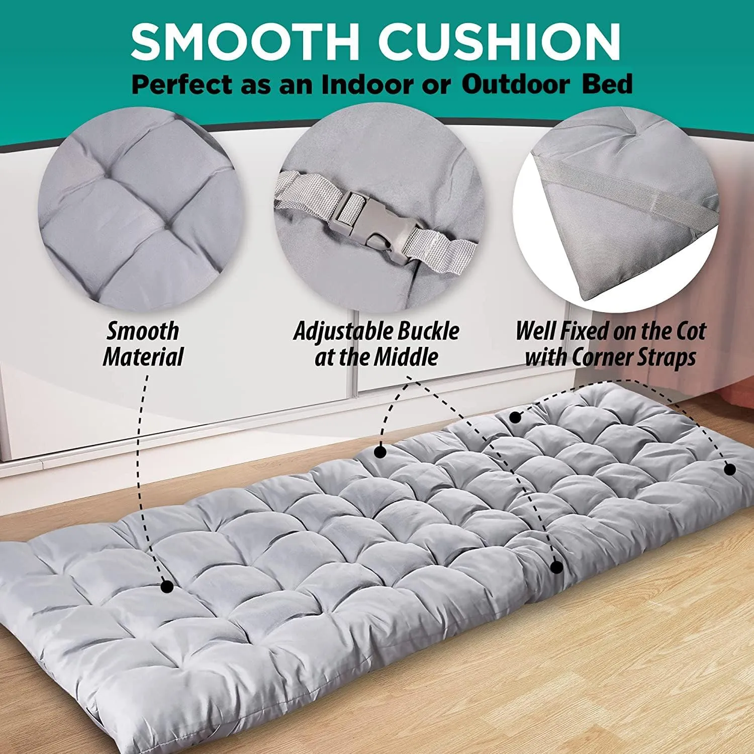 ZONETECH Outdoor Camping Travel Cot and Cot Pad - Foldable Classic Grey Quality Lightweight Portable Heavy Duty Adult & Kids Travel with Large Pocket and Cushion Perfect for Hiking, Camping (1-Pack)